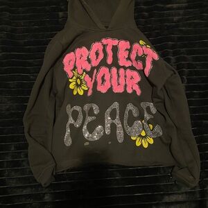 Black Hoodie with Pink and Yellow Graphic